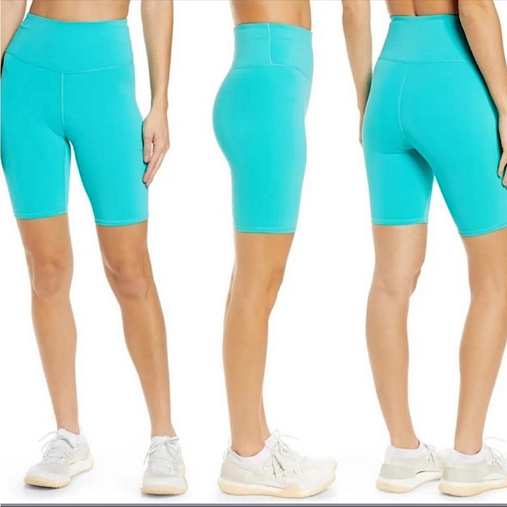 Green and Blue Bike Shorts with High-Waisted Design